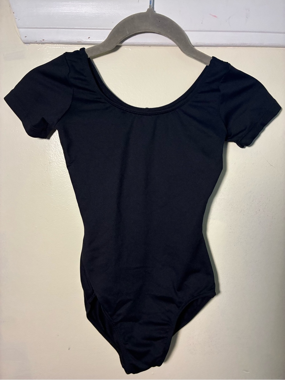 Kids' Black Short Sleeve Dance One-Piece Bodysuit